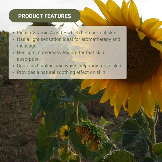 Nature Packaged Sunflower Carrier Oil (32oz) - Direct from EIR Oils' Farmland in the Sunny Fields of Spain - 100% Pure Carrier Oil for Hair, Face, and Skin