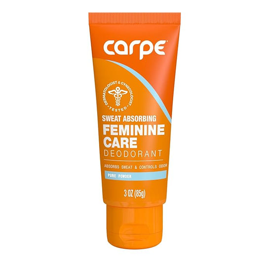 NEW Carpe Feminine Care Intimate Deodorant for Women, pH Balanced and Sweat Absorbing Whole Body Deodorant, Gynecologist Tested, Safe for Private Parts, Pure Powder Scent