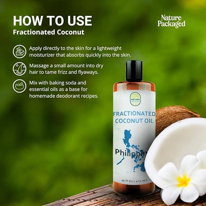Nature Packaged Fractionated Coconut Oil - Sourced Directly from our Farm Partner in the Philippines - Carrier Oil for Diluting Essential Oils, Body, Hair, and Skin Moisturizer - (1Gallon)