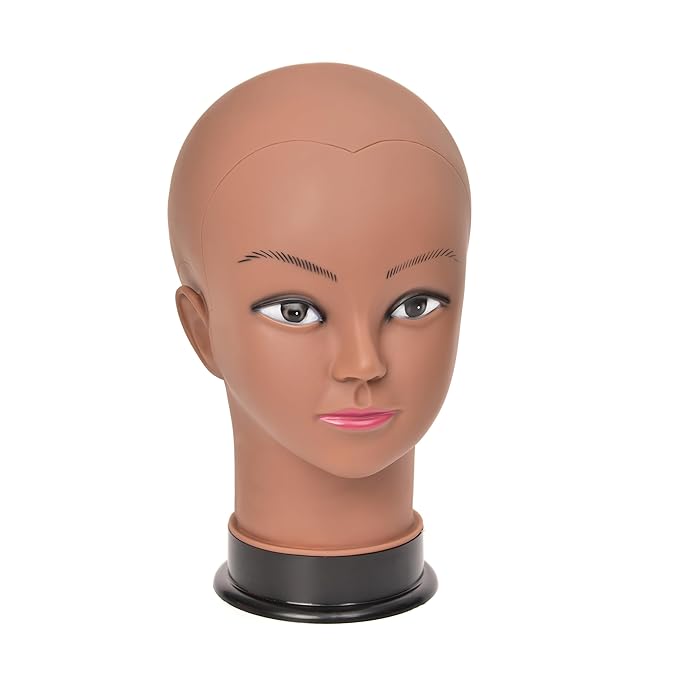 Bald Female Mannequin Head 22 Inches Big Head Circumference Makeup Training Head Wig Head Professional Cosmetology for Wig Making and Display Hat Helmet Glasses Display Head Model with Clamp Stand