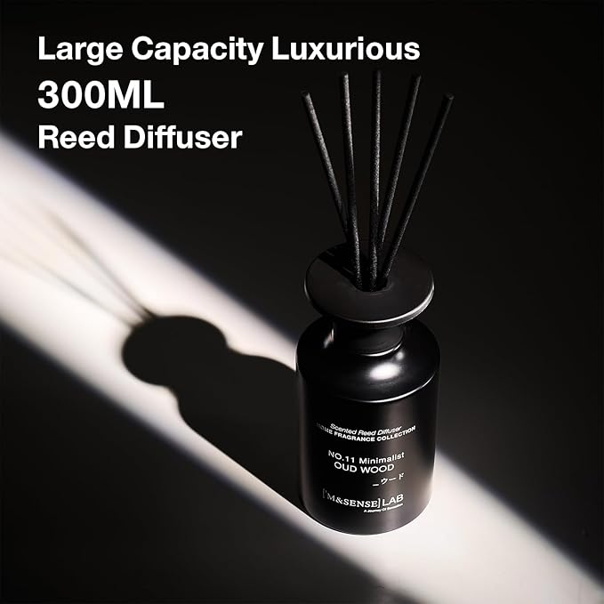 M&SENSE Reed Diffuser Set, 10.14 fl oz Large Reed Diffuser, Oud Wood Scented with Natural Essential Oils, Long Lasting with 7 Sticks, Non-Toxic Home Fragrance Reed Diffuser for Bedroom, Bathroom