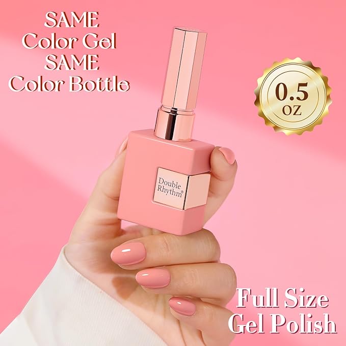 Double Rhythm 0.5 Oz Gel Nail Polish Neutral Natural Same Color Same Bottle Translucent Light Milky Pastel 15ML Manicure French Design Art DIY at Home (Nude Peach-A1516)