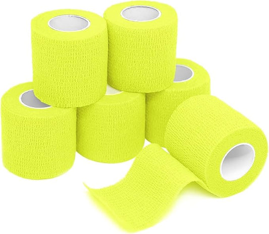 FriCARE Self Adhesive Bandage Wrap, Medical Tape in First Aid Kit, Cohesive Bandages for Wounds Sport Vet, 2 Inches X 5 Yards 6 Rolls, Fluorescent Yellow