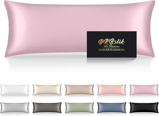 Silk Body Pillow Cases, Mulberry Silk Body Pillow Cover with Zipper, Smooth, Anti Acne, Cooling Sleep Both Sides Natural Silk Satin 20x54 Body Pillowcase, Gifts for Women Men, Light Pink