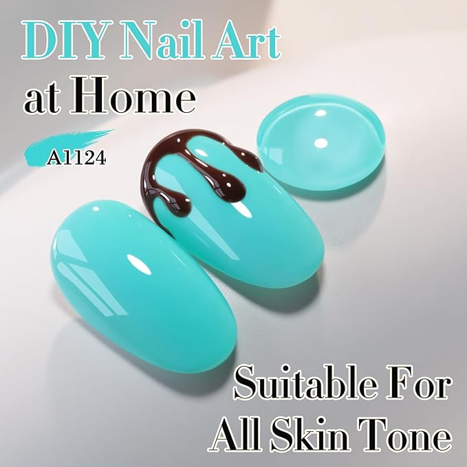 Double Rhythm 0.50 OZ Gel Polish Hema Free Same Color Same Bottle Golden Round Translucent Neutral Natural Milky 15 ML Jelly UV Polish Art DIY at Home (Pastel Blue-C1124)