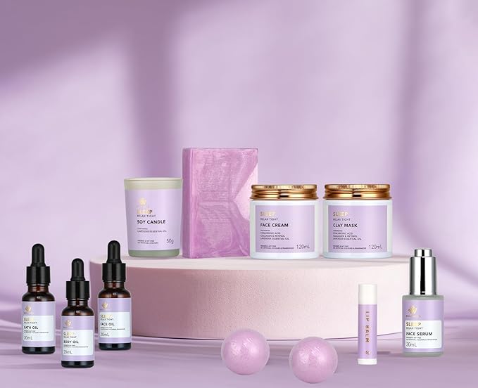 Valentines Day Gifts for Women, 30Pcs Skin Care Set, Bath & Body Gift Set, Face Cream, Essential Oil, Scented Candle, Serum, Lavender Scented, Spa Birthday Gifts, Mother's Day Gift, Christmas