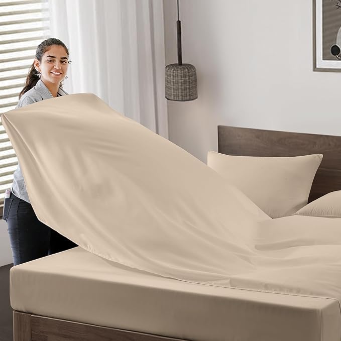 Maple&Stone King Flat Sheet 6 Pack,Premium Soft & Breathable,Brushed Microfiber Fabric,Anti-Shrinkage & Non-Fading,Bulk Flat Sheets Only King Size(Beige)