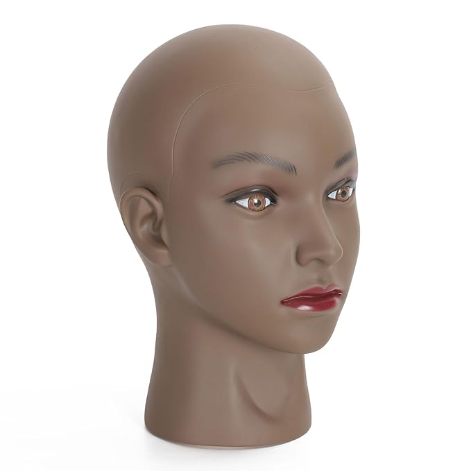 Bald Female Mannequin Head Makeup Training Head Wig Head Professional Cosmetology for Wig Making and Display Hat Helmet Glasses Display Head Model with Free Clamp Stand