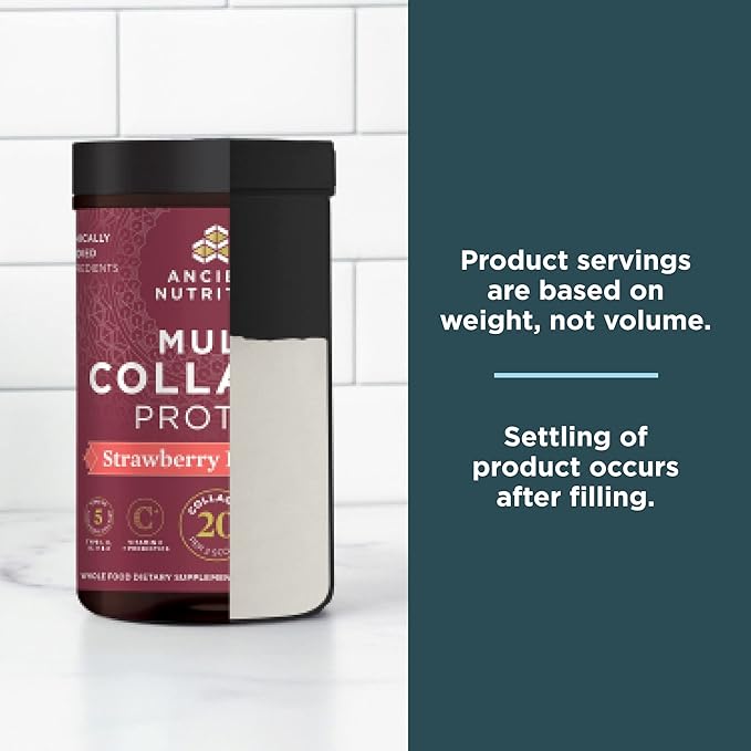 Ancient Nutrition Collagen Peptides Powder, Multi Collagen Protein, Women & Men, Vitamin C, Probiotics, Hydrolyzed Collagen, Supports Skin, Joints, Gut Health, Strawberry Lemonade, 24 Servings