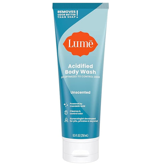 Lume Acidified Body Wash - 24 Hour Odor Control - Removes Odor Better than Soap - Moisturizing Formula - Formulated Without SLS or Parabens - OB/GYN Developed - 8.5 ounce (Unscented)