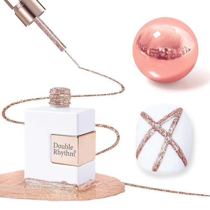 Double Rhythm 15 Ml Metallic Gel Liner Nail Art Gel Bronze Mirror Chrome Painted Drawing Stripper 3D Effect Gel Polish (Glitter Copper Gold-L1007)