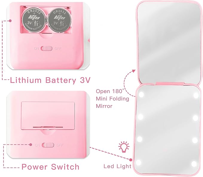 Teacher Gifts LED Mini Travel Makeup Mirror Pearl Initial 1X/2X Magnification 2-Sided Compact Mirror with Lights for Purses Birthday Gift Teacher Appreciation Gifts for Women Teen Girls (R)