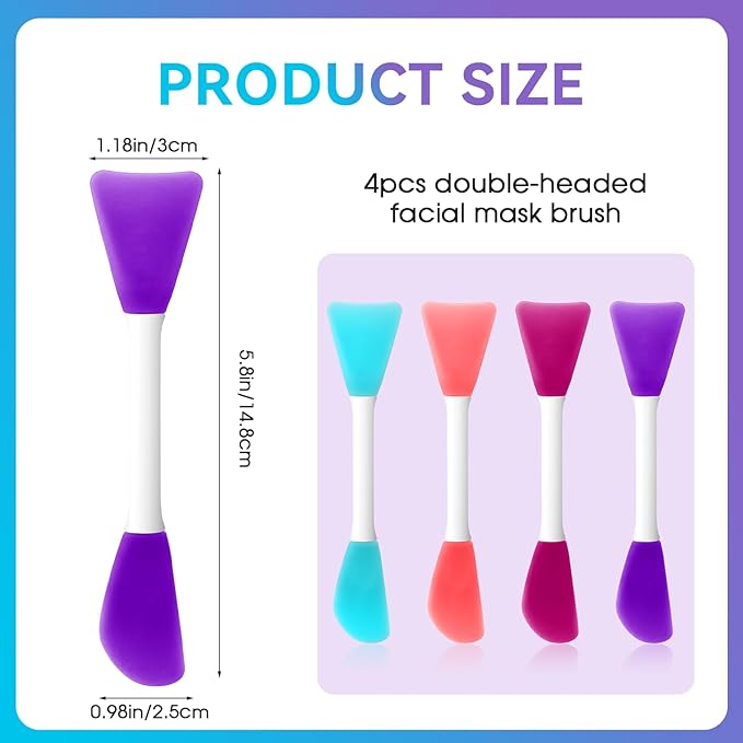 Silicone Face Mask Applicator, 4 PCS Double-End Mask Brushes for Facial Mud Mixing Spatula Soft Makeup Beauty Brush Tools for Apply Skincare Cream,Lotion, Gel, Cosmetic Foundation (4 Colors)