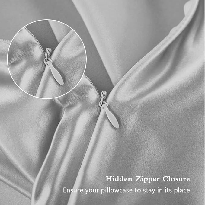 Silk Pillowcase for Hair and Skin, Mulberry Silk Pillow Cases Queen Size, Smooth Anti Acne Cooling Sleep Both Sides Natural Silk Satin Pillowcases with Hidden Zipper, Gifts for Women Men, Grey