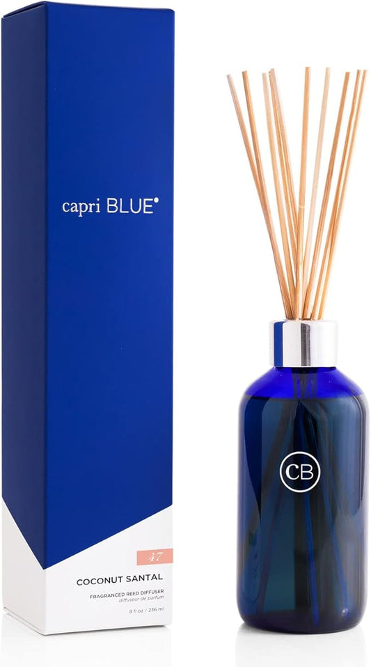 Capri Blue Coconut Santal Reed Diffuser Set - Includes Reed Diffuser Sticks, Fragrance Oil, and Glass Bottle - Luxury Scented Room Fresheners - Cobalt Blue (8 fl oz)
