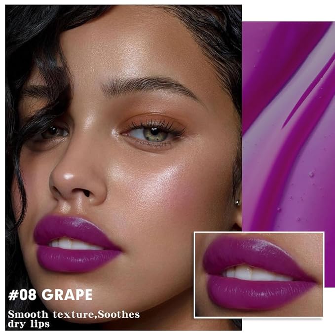 evpct Nourishing Moisturizing Tinted Lip Balm for A Sheer Tint of Color, Softens Smooths Hydrates Moisturizes Lightweight, Lip Care Gloss Plumper Stain for Women Dry & Chapped Lips, 08# GRAPE