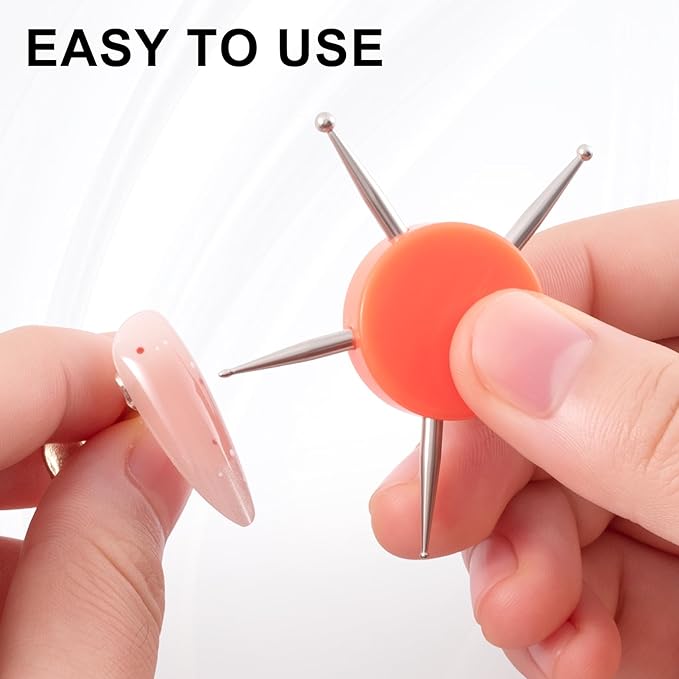 Nail Dotting Tool, 5-in-1 Metal Dotting Tool Nail Art, Circular Nail Design Dotting Pen, Ergonomic Dotting Disc for Manicure Embossing, Tracing, Painting - Orange, 1pcs