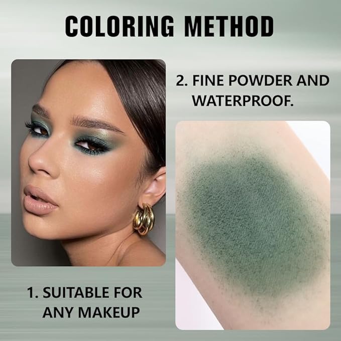 evpct Dark Green Matte Single Eyeshadow Palette, Forest Green Eye Shadow Palette Makeup Singles for Older Women Matte, High Pigment Long Lasting Mini Monochrome Eyeshadow Sombra Para Ojos, 16