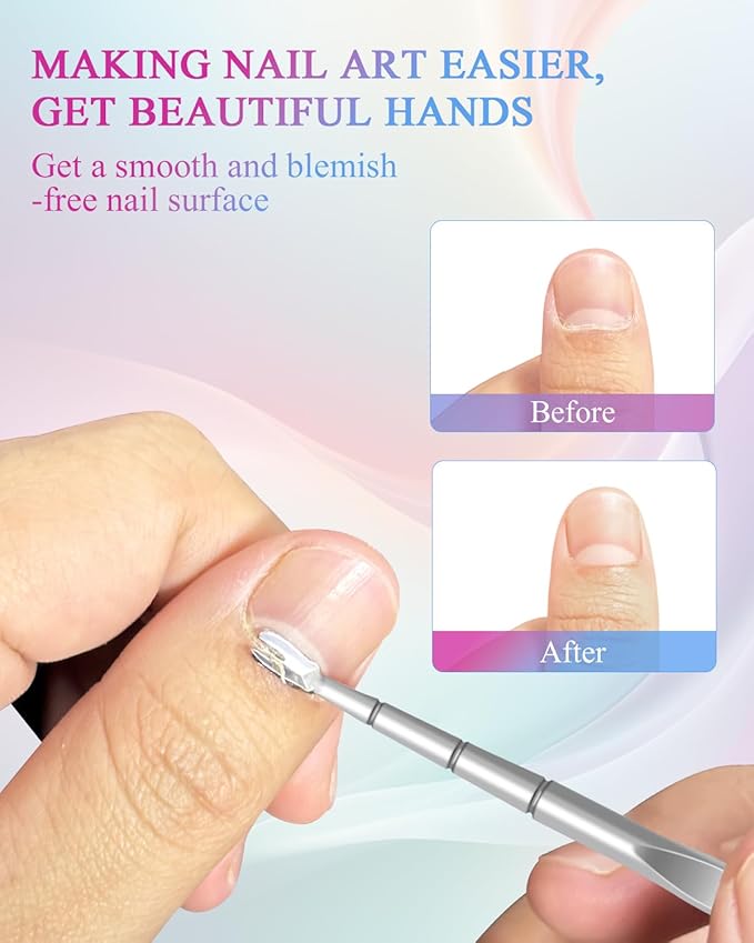 Cuticle Pusher, Pre-treatment Cuticle Pusher, Stainless Steel Loop Cuticle Pusher Dead skin fork, Cuticle Nail Tool with 100#/240# Grit Nail Files and 1 Pcs Storage Bags, For Salon & Home Use (2 Pack)