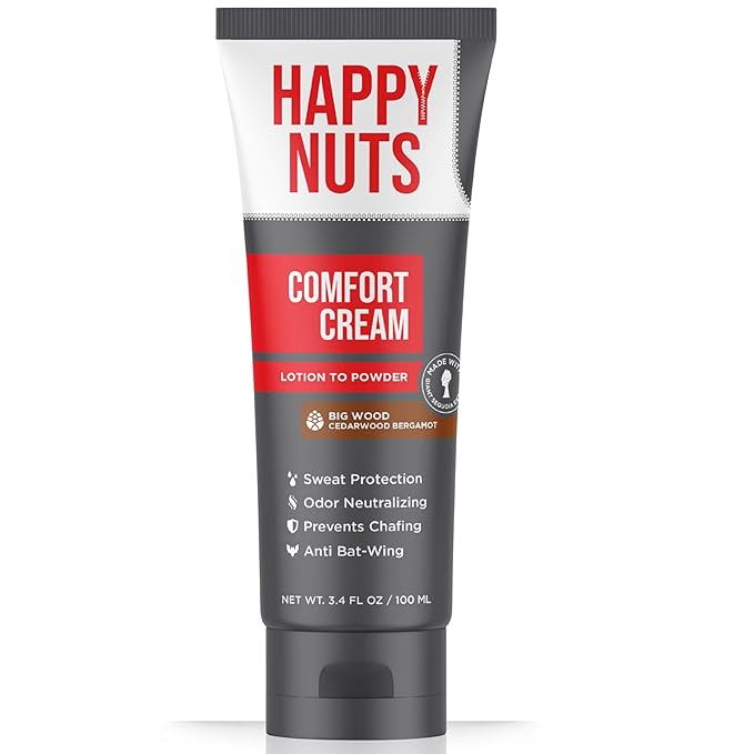 Happy Nuts Comfort Cream Deodorant For Men: Anti-Chafing Sweat Defense, Odor Control, Aluminum-Free Mens Deodorant & Hygiene Products for Men's Private Parts 3.4 Fl Oz (1 Pack), Big Wood