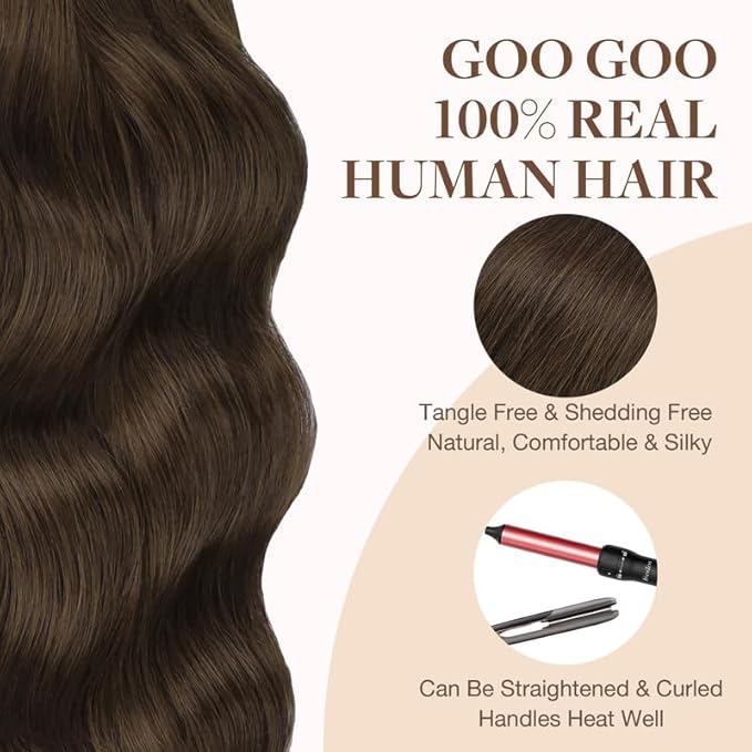 GOO GOO Tape in Hair Extensions Human Hair, 4A Chocolate Brown, 20inch 30g 10pcs, Skin Weft Seamless Invisible, Silky Straight with Thick Ends, Remy Human Hair