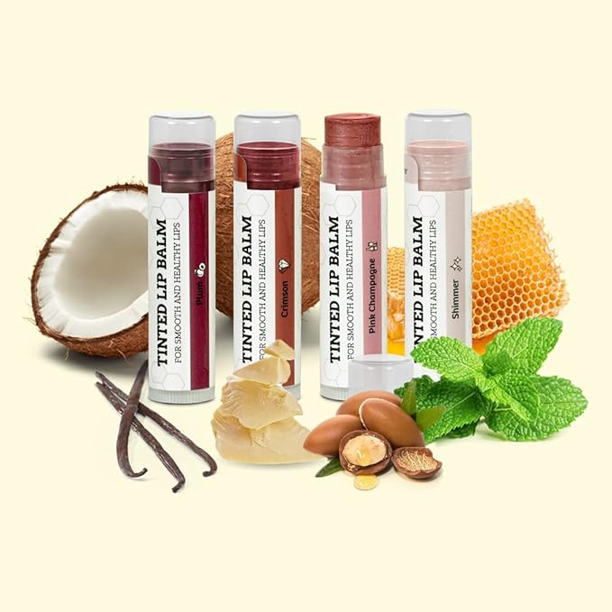 Earth's Daughter Tinted Lip Balm 4 Pack of Assorted Colors - Beeswax, Coconut Oil, Cocoa Butter, Vitamin E - Moisturize and Beautify - Paraben Free