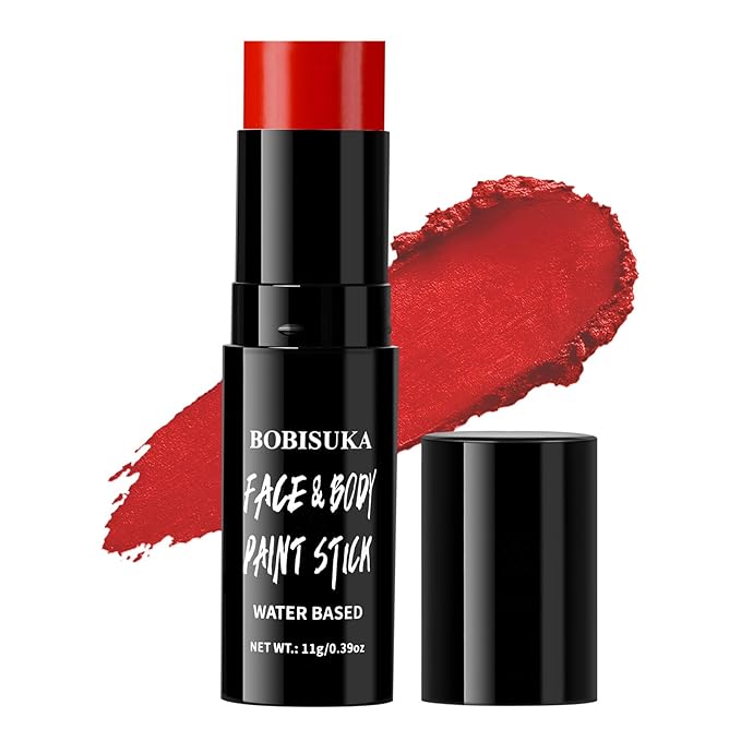 BOBISUKA Red Face & Body Paint Stick Water-Based Washable Face Paint Makeup Stick for Halloween Skeleton, Skull, Devil, Goth, Clown, Joker Cosplay, SFX, Sports Eye Black & Costume Party