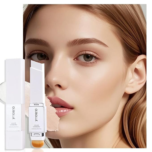 2 in 1 Color-Changing Foundation Stick, Weightless, Skin fit, Satin Glow Finish, Coverage Finish Base Makeup - Dual-Ended with Brush (03#Classic Ivory)