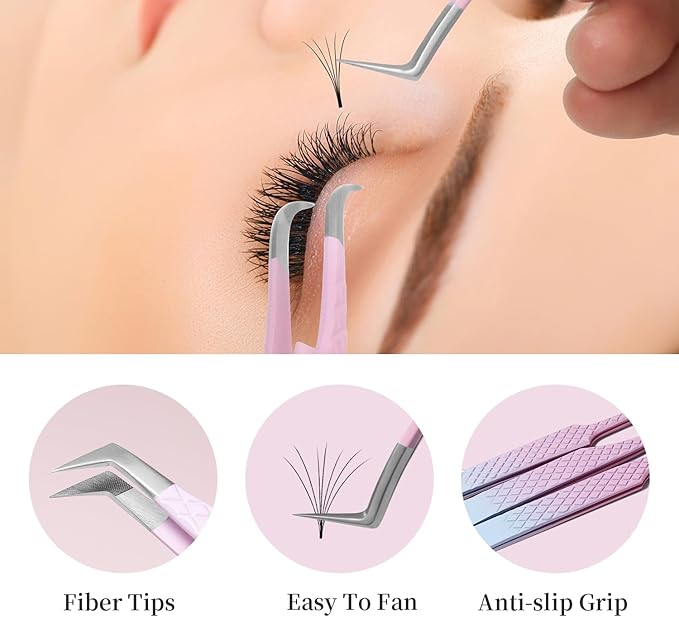 Eyelash Extension Tweezers,Fiber Tip Grip Boot Volume Lash Tweezers,Professional Pointed Lash Extension Tweezers for Easy Lash Application and Removal(4Pcs-F01/02/06/09)