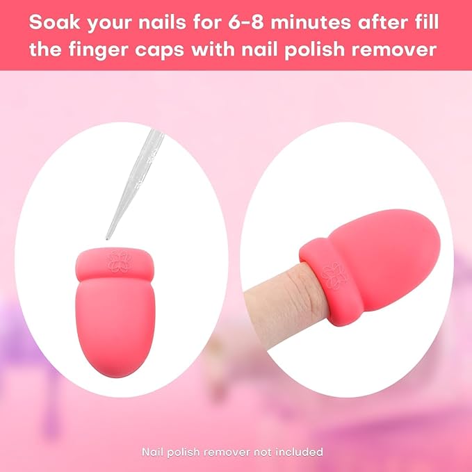 Gel Polish Remover Refill Kits for Nails, Holiday Gifts for Women Girls Nail Polish Remover Set with 10PCS Soak Off Caps & Nail Buffer Block - Quickly Removes Poly Gel & Acrylic Nails (Pink Short)