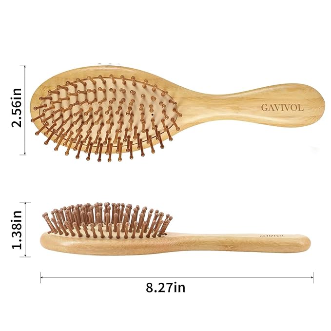 Bamboo Hair Brush for Hair Growth Natural Bamboo Bristle Brush Detangling Wooden for Scalp Massaging Paddle Hair Brushes for Women Men Curly & Beard Styling HairBrush & Slick Back Hair Brush