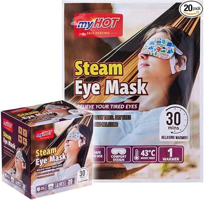 Steam Eye Mask 20 Pack – Warm Compress Eye Cover for Relief for Dry Eyes, Disposable, Sleeping Eye Heater, Spa, Relaxation, Made in Korea-TSA Compliant