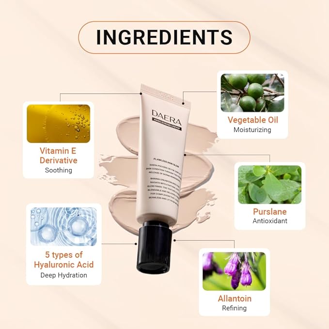DAERA Kang Shining Korean BB Tinted Moisturizer Cream (1 Color,Neutral), Self Adjusting BB Cream,1.35 fl oz, Glowing Skin Natural Makeup, Buildable Coverage, Lightweight