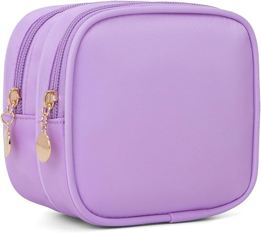 Small Makeup Pouch, Double Zipper Cosmetic Bag, Travel Makeup Bag, Cute Makeup Bag for Purse, Mini Toiletry Bag (lilac)