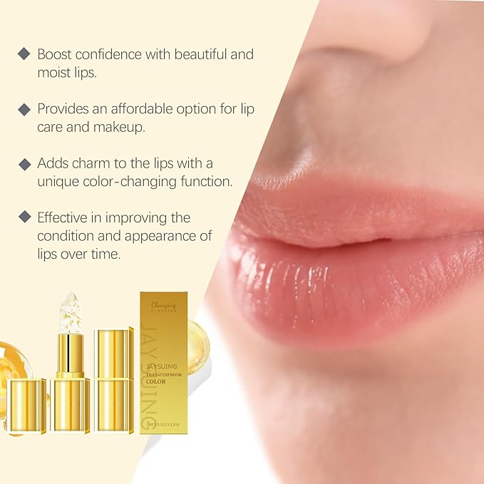 Gold Flake Color Changing Lip Balm - 24H Moisturizing & Hydrating - Vegan Tinted Lip Care - Gently Nourishes, Smooths Lip Lines & Brightens Lips - Sheer Rosy Tint for All Skin Tones, Men & Women