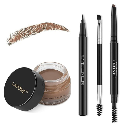 LAVONE Eyebrow Stamp Pencil Kit - Trio for Brows, Waterproof Pencil, Eyeliner, Pomade, Brush - Auburn