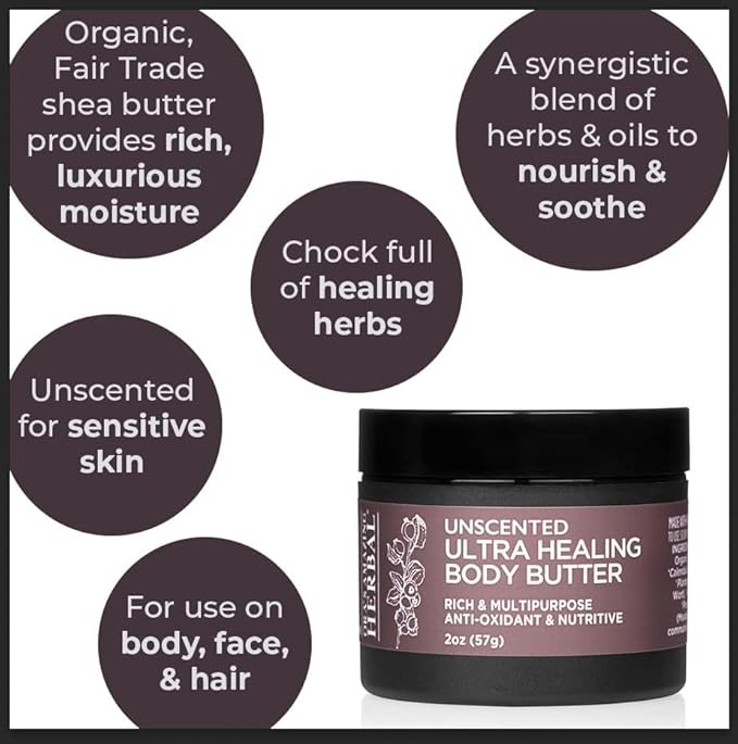 Ora's Amazing Herbal Ultra Healing Body Butter, Intensive Unscented Moisturizer For Dry Skin, Fragrance Free Skin Cream, 8 oz Large