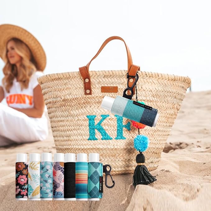 HEYSKAY 3PCS Lip Balm Holder Lipstick Sleeves Keychain Lip Gloss Holder Keychain Chapstick Elastic Sleeves(Dark blue strip)