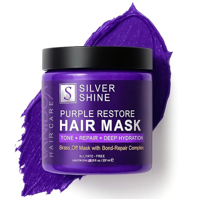 Silver Shine Purple Hair Mask for Gray Hair – Deep Conditioning Toner Treatment to Neutralize Brassiness, Restore Moisture & Brighten Dull Hair – Paraben & Sulfate Free, Made in USA, 8oz
