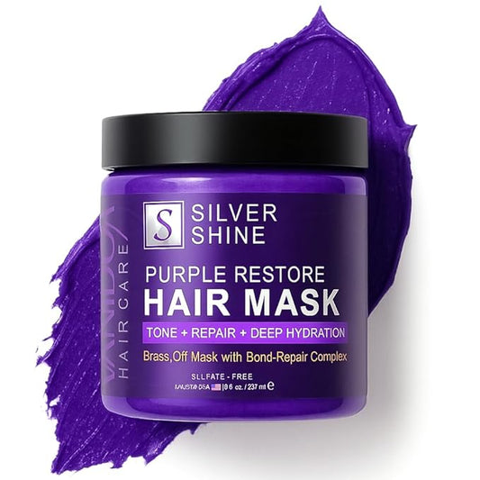Silver Shine Purple Hair Mask for Gray Hair – Deep Conditioning Toner Treatment to Neutralize Brassiness, Restore Moisture & Brighten Dull Hair – Paraben & Sulfate Free, Made in USA, 8oz