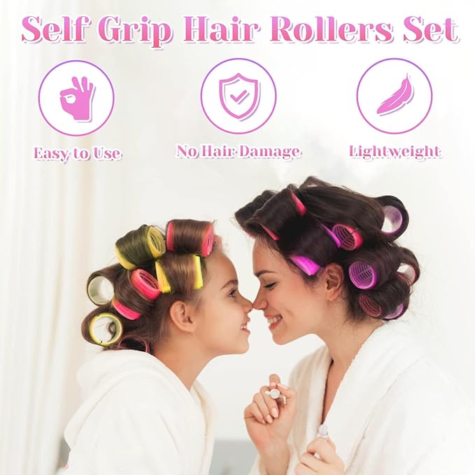 Self Grip Hair Rollers Curlers Set 36Pcs, Hair Roller Sets 4 Sizes (Jumbo, Large, Medium, Small) with Clips and Comb for Long Medium Short Thick Fine Thin Hair Volume