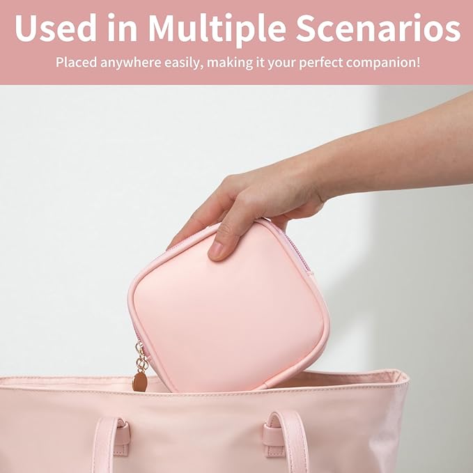 Small Makeup Pouch, Double Zipper Cosmetic Bag, Travel Makeup Bag, Cute Makeup Bag for Purse, Mini Toiletry Bag (pink)