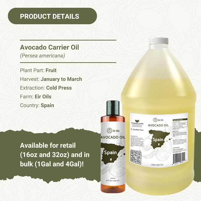 Nature Packaged Avocado Oil - Direct from EIR Oils Farm in Spain - 100% Pure Carrier Oil for Hair, Face, and Skin - Hand-Picked, Cold-Pressed Carrier Oil - (16oz)