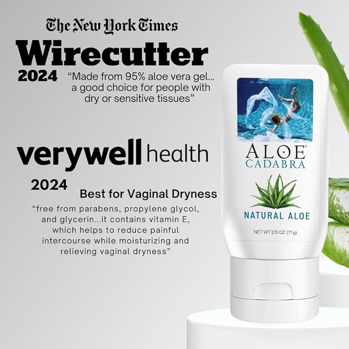 Aloe Cadabra vaginal moisturizer, natural aloe, pH-balanced, water-based & 95% aloe vera, reduce dryness, discomfort, versatile uses (2.5 fl oz, 1 pack)