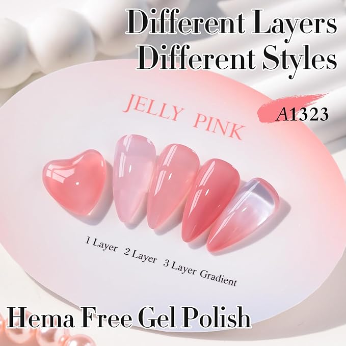 Double Rhythm 0.50 OZ Gel Polish Hema Free Same Color Same Bottle Golden Round Translucent Neutral Natural Milky 15 ML Jelly UV Polish Art DIY at Home (Milky Pink-C1323)