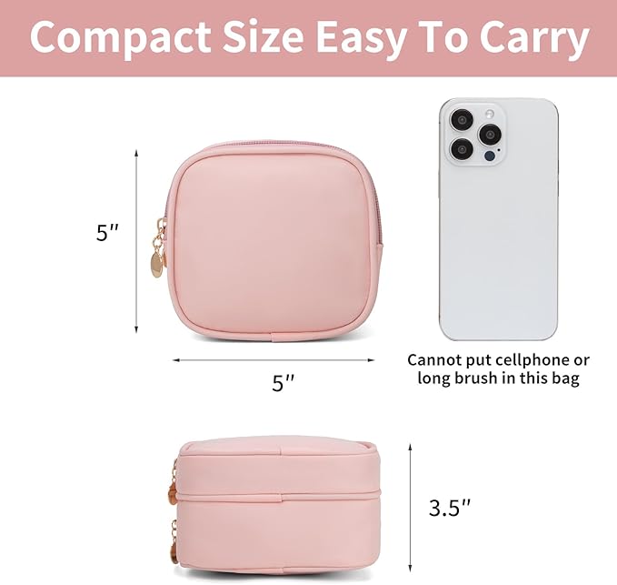 Small Makeup Pouch, Double Zipper Cosmetic Bag, Travel Makeup Bag, Cute Makeup Bag for Purse, Mini Toiletry Bag (pink)