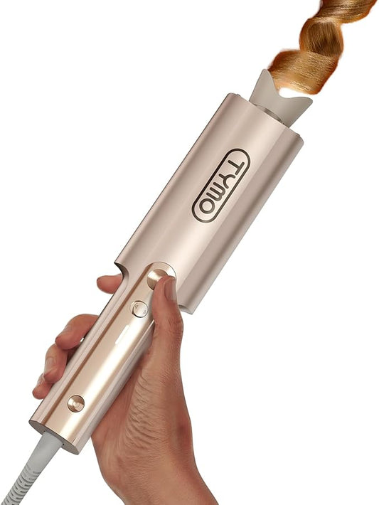TYMO CurlPro Plus Automatic Rotating Curling Iron - Upgraded Long Barrel Curling Wand for Long Hair, Ceramic Hair Curler for Women, Anti-Scald, Tangle-Free, 600M Ionic, Dual Voltage, Gold, 1 1/4 Inch