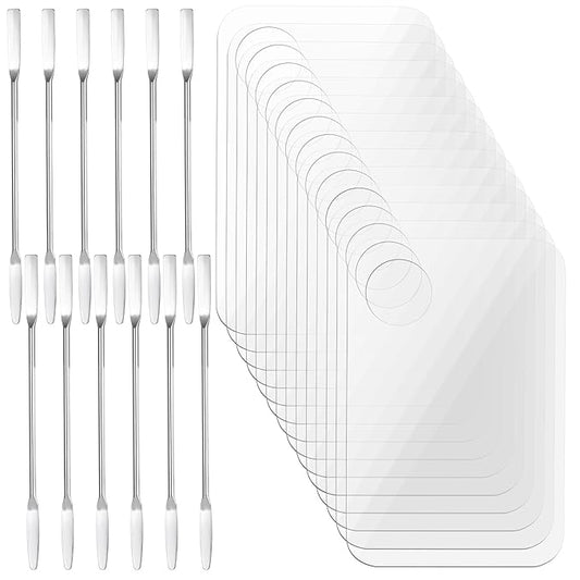 12 Pack Acrylic Cosmetic Palette with 12 Spatulas, Clear Makeup Mixing Tray for Foundation, Eye Shadow, Nail Art, Pigment Blending