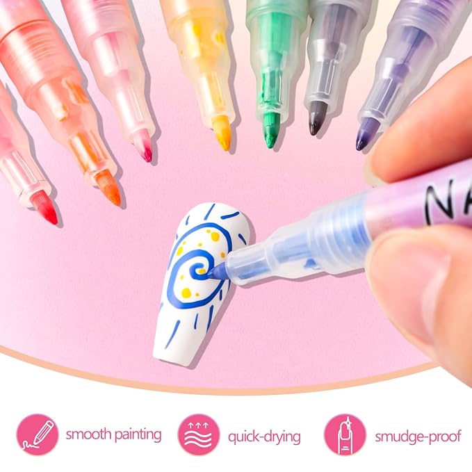 Nail Art Pens for Painting Nails, 12 Colors Nail Art Markers Gel Polish Pens Dotting Liner Brush for DIY Nail Design, Home & Salon Manicure Tools