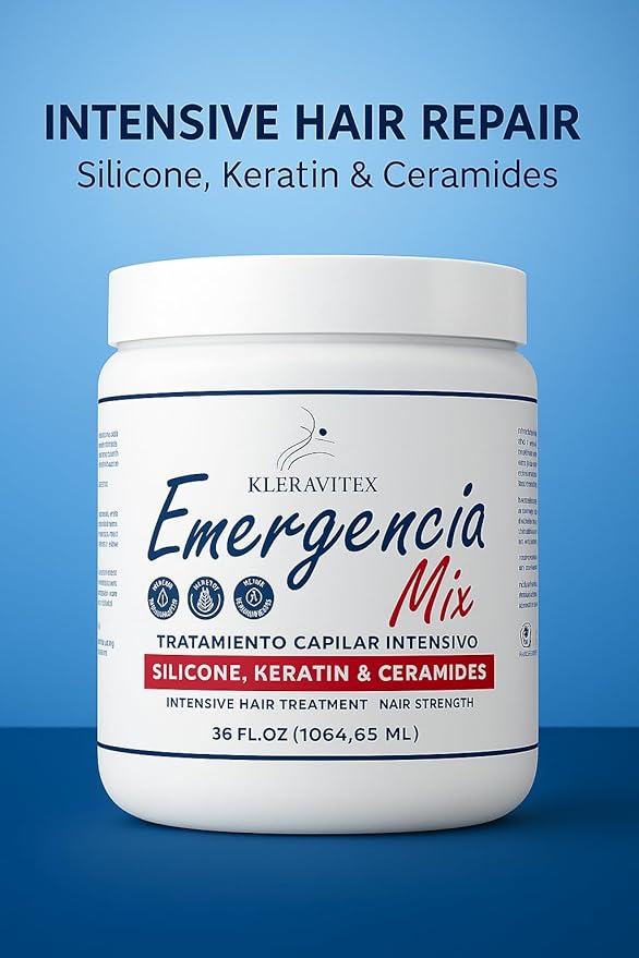 Emergencia Mix Intensive Mask with Silicone, Keratin, and Ceramides for Deep and Restorative Repair, Revitalize and Strengthen Damaged Hair, Providing Shine and Softness (60 OZ)